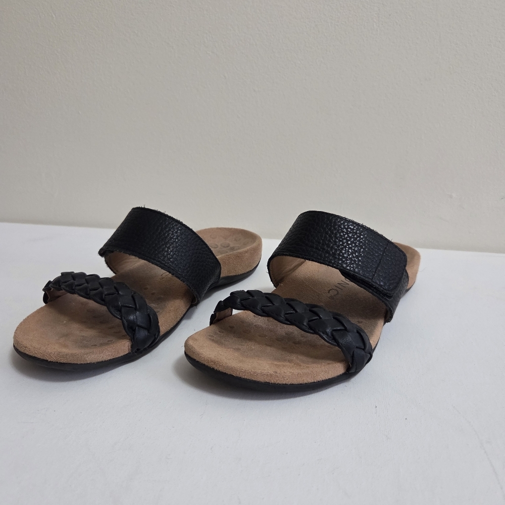 Vionic Jeanne Black Braided Slide Sandals